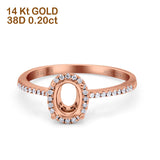 14K Rose Gold 0.20ct Oval 8mmx6mm Fashion Accent G SI Semi Mount Diamond Engagement Wedding Ring Size 6.5