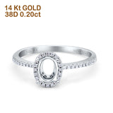 14K White Gold 0.20ct Oval 8mmx6mm Fashion Accent G SI Semi Mount Diamond Engagement Wedding Ring Size 6.5
