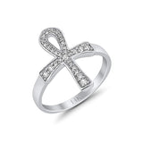 14K White Gold Cross Ankh Eternity Engagement Ring Round Simulated Cubic Zirconia Size 7