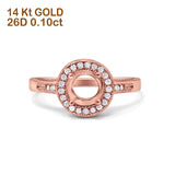 14K Rose Gold 0.10ct Round Art Deco 6mm G SI Semi Mount Diamond Engagement Wedding Ring Size 6.5