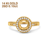 14K Yellow Gold 0.10ct Round Art Deco 6mm G SI Semi Mount Diamond Engagement Wedding Ring Size 6.5