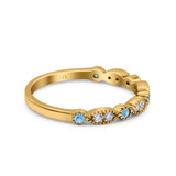 14K Yellow Gold Half Eternity Wedding Band Art Deco Design Simulated Aquamarine CZ Ring Size-7