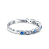 14K White Gold Half Eternity Wedding Band Art Deco Design Simulated Blue Topaz CZ Ring Size-7