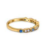 14K Yellow Gold Half Eternity Wedding Band Art Deco Design Simulated Blue Topaz CZ Ring Size-7