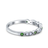 14K White Gold Half Eternity Art Deco Wedding Band Engagement Ring Round Simulated Green Emerald CZ Size 7