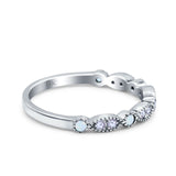 14K White Gold Round Half Eternity Lab Created White Opal Art Deco Design Simulated CZ Wedding Engagement Ring
