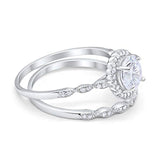 14K White Gold Two Piece Round Wedding Ring Bridal Set Band Engagement Simulated CZ Size-7