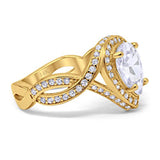 14K Yellow Gold Teardrop Pear Bridal Simulated CZ Wedding Engagement Ring Size-7