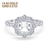 14K White Gold 0.27ct Halo Cushion 8mm G SI Semi Mount Diamond Engagement Wedding Ring Size 6.5