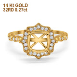 14K Yellow Gold 0.27ct Halo Cushion 8mm G SI Semi Mount Diamond Engagement Wedding Ring