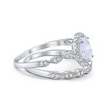 14K White Gold Halo Bridal Set Piece Oval Engagement Wedding Ring Simulated CZ Size-7