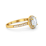 14K Yellow Gold Halo Engagement Ring Oval Round Simulated Cubic Zirconia