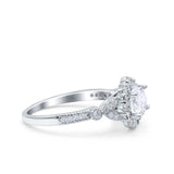 14K White Gold Floral Art Deco Engagement Ring Simulated Cubic Zirconia Size-7