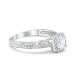 14K White Gold Halo Round Bridal Wedding Engagement Ring Simulated CZ Size-7