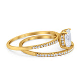 14K Yellow Gold Art Deco Two Piece Wedding Radiant Simulated Cubic Zirconia Ring Size-7