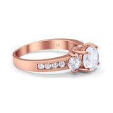 14K Rose Gold Three Stone Wedding Ring Simulated Cubic Zirconia Size-7