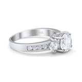 14K White Gold Three Stone Wedding Ring Simulated Cubic Zirconia Size-7