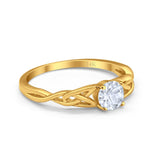 14K Yellow Gold Round Solitaire Trinity Bridal Simulated CZ Wedding Engagement Ring