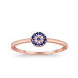 14K Rose Gold Evil Eye Simulated Blue Sapphire Round Bridal CZ Wedding Engagement Ring Size-7