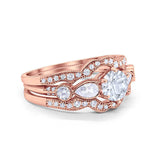 14K Rose Gold Three Piece Wedding Promise Bridal Set Ring Band Engagement Simulated CZ Size-7
