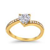 14K Yellow Gold Heart Promise Ring Simulated Cubic Zirconia Size-7