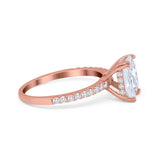 14K Rose Gold Art Deco Radiant Cut Engagement Ring Simulated Cubic Zirconia Size-7