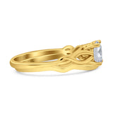 14K Yellow Gold Two Piece Round Solitaire Celtic Bridal Set Ring Wedding Band Simulated CZ Size 7