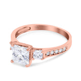 14K Rose Gold Princess Cut Art Deco Bridal Simulated CZ Wedding Engagement Ring Size 7