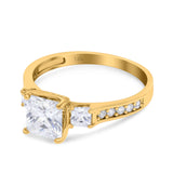 14K Yellow Gold Princess Cut Art Deco Bridal Simulated CZ Wedding Engagement Ring Size 7
