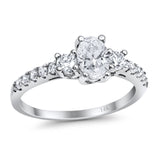 14K White Gold Oval Accent Wedding Ring Simulated Cubic Zirconia Size-7