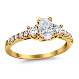 14K Yellow Gold Oval Accent Wedding Ring Simulated Cubic Zirconia Size-7