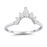 14K White Gold Pear Curved Band Thumb Ring Half Eternity Simulated CZ Lab Created White Opal Wedding Engagement Size-7