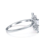 14K White Gold Cluster Starburst Ring Round Bridal Simulated CZ Wedding Engagement Ring Size-7