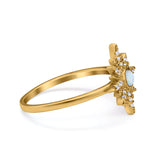 14K Yellow Gold Cluster Starburst Ring Round Lab Created White Opal Bridal Simulated CZ Wedding Engagement Size-7