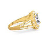 14K Yellow Gold Oval Art Deco Split Shank Bridal Wedding Engagement Ring Simulated CZ Size-7