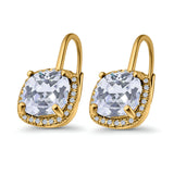 14K Yellow Gold Cushion Halo Leverback Earrings Round Cubic Zirconia
