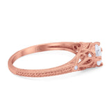 14K Rose Gold Round Vintage Design Solitaire Bridal Simulated CZ Wedding Engagement Ring Size-7