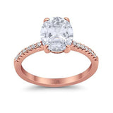 14K Rose Gold Halo Oval Split Shank Wedding Ring Simulated Cubic Zirconia Size-7