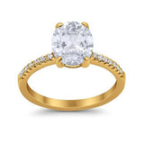 14K Yellow Gold Halo Oval Split Shank Wedding Ring Simulated Cubic Zirconia Size-7