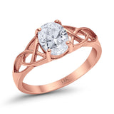 14K Rose Gold Accent Solitaire Oval Bridal Wedding Engagement Ring Simulated CZ Size-7