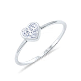 14K White Gold Solitaire Heart Promise Ring Bridal Simulated CZ Wedding Engagement Size 7