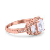14K Rose Gold Emerald Cut Halo Bridal Wedding Engagement Ring Simulated CZ Size-7