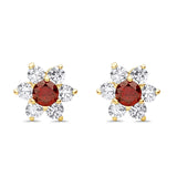 14K Yellow Gold Simulated Garnet CZ Flower Stud Earrings with Screw Back, Best Anniversary Birthday Gift for Her