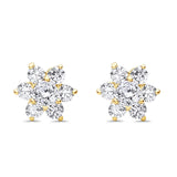 14K Yellow Gold Simulated Cubic Zirconia Flower Stud Earrings with Screw Back, Best Anniversary Birthday Gift for Her