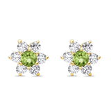 14K Yellow Gold Simulated Peridot CZ Flower Stud Earrings with Screw Back, Best Anniversary Birthday Gift for Her