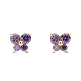 14K Yellow Gold Simulated Amethyst CZ Butterfly Stud Earrings with Screw Back, Best Birthday Gift for Her