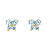 14K Yellow Gold Simulated Aquamarine CZ Butterfly Stud Earrings with Screw Back, Best Birthday Gift for Her