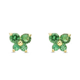 14K Yellow Gold Simulated Green Emerald CZ Butterfly Stud Earrings with Screw Back, Best Birthday Gift for Her