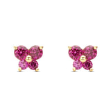 14K Yellow Gold Simulated Ruby CZ Butterfly Stud Earrings with Screw Back, Best Birthday Gift for Her