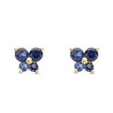 14K Yellow Gold Simulated Blue Sapphire CZ Butterfly Stud Earrings with Screw Back, Best Birthday Gift for Her